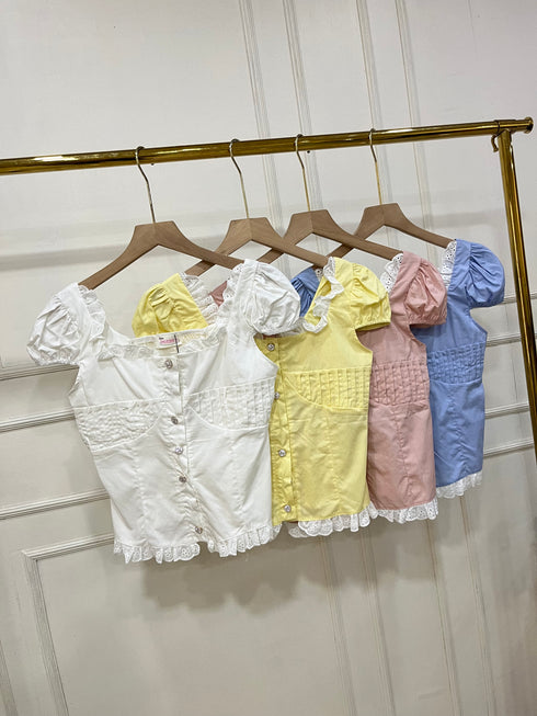 Cotton Square Neck Frill Tops